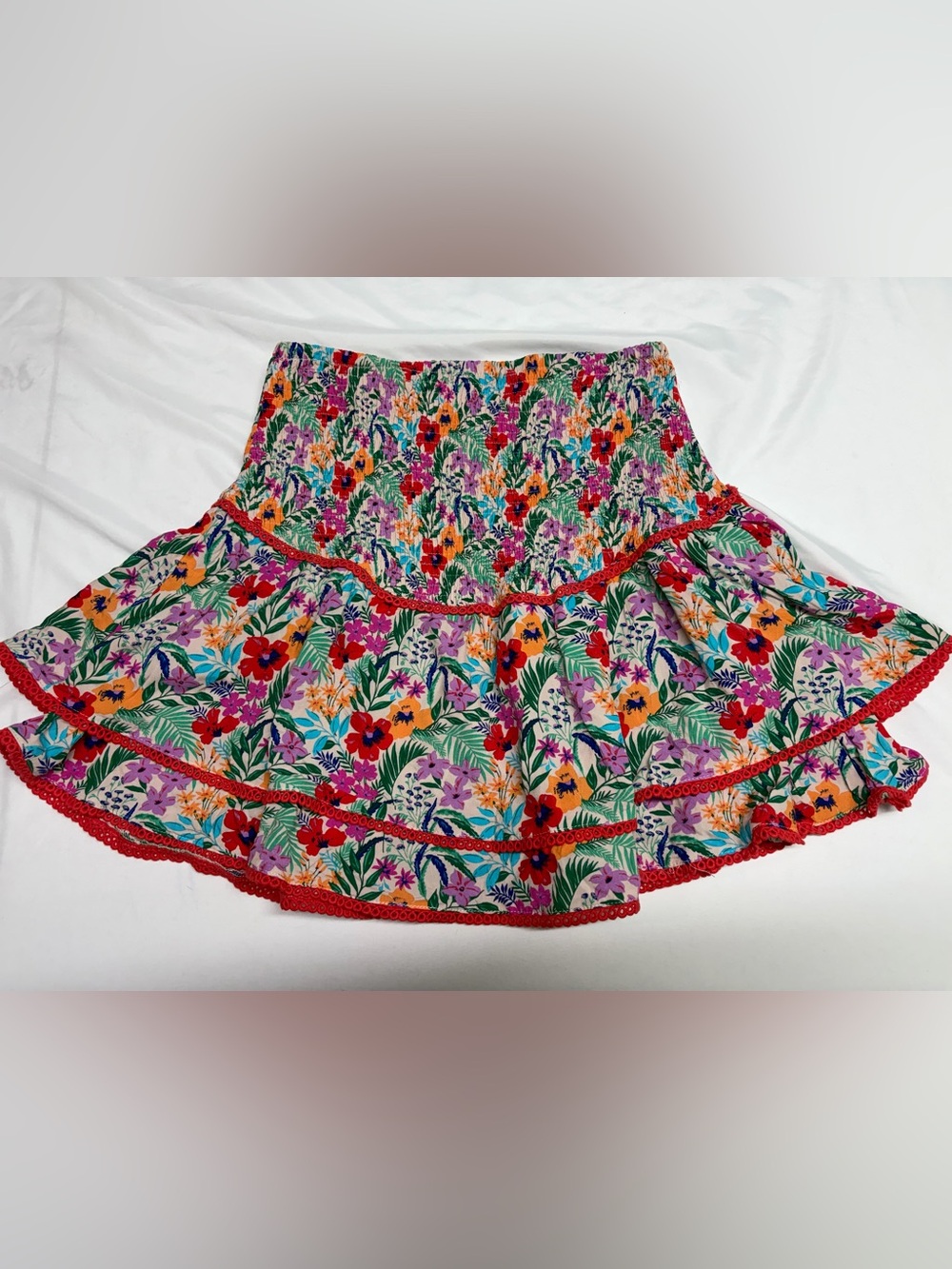 Lost + Wander Bright Floral Tiered Skater Skirt - Red, Purple, Orange, Green